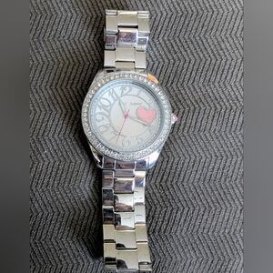 Betsey Johnson Wristwatch Women's Silver Tone, Link Band, Quartz